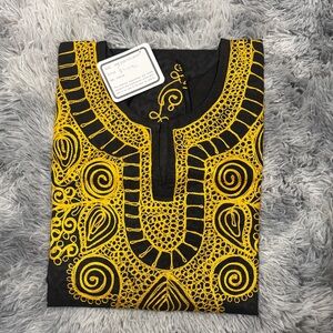Vibrant Yellow Embroidered Mens African Tunic